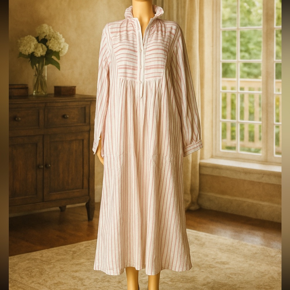 Garnet Hill cotton White and Pink Striped nightgown Sz xs - Picture 1 of 12